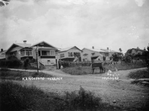 View including houses, on Rangitoto Terrace, in the suburb of Milford, Auckland