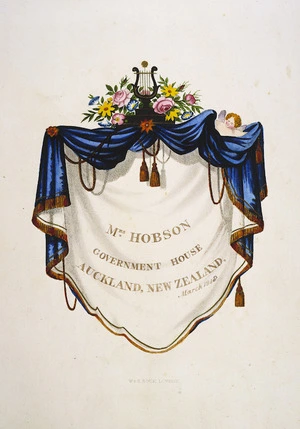 Ashworth, Edward, 1814-1896 :[The Hobson album. Title page] Mrs Hobson, Government House, Auckland, New Zealand. March 1843.