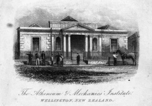 [Richards, Edward Smallwood] 1834-1917 :The Atheneum & Mechanics' Institute. Wellington, New Zealand / [Based on a photograph by E. S. Richards? Engraved by J. H. Marriott? London? Swan and Wrigglesworth, printer? ca 1864].