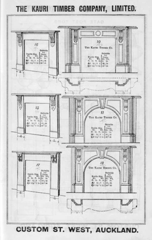 The Kauri Timber Company Ltd (Auckland Office) :[Mantelpieces, models 10,11,15,16,17,18. Catalogue page. ca 1906].