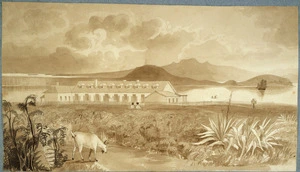 Ashworth, Edward, 1814-1896 :Government House, Auckland, showing the North Head of Waitemata Harb[ou]r. [1842 or 1843].