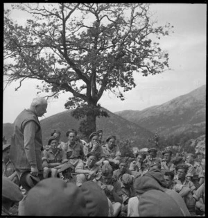 New Zealand Prime Minister Peter Fraser addressing World War 2 troops in Italy