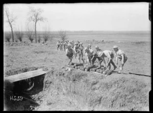 Stacking ammunition for a trench mortar battery, Colincamps