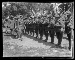 Inspection of World War I New Zealand troops by Brigadier General Hart