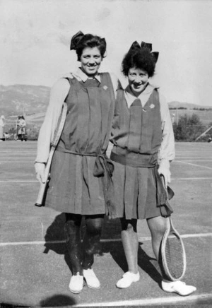 Two Iona College pupils with tennis racquets