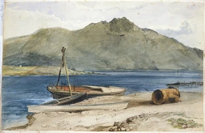 Hodgkins, William Mathew, 1833-1898 :[Fishing boats on beach. ca 1884]
