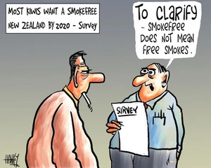 Most Kiwis want a smokefree New Zealand by 2020 - survey. "To clarify - smokefree does not mean free smokes." 4 August 2010