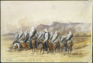Warre, Henry James, 1819-1898 :57th Reg. on the march across the desert, May 1858. Rear guard 400 men on donkeys.