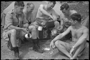 World War 2 New Zealand soldiers having tea, Italy