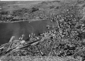 Aerial view of Wellington city and harbour