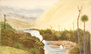Hamley, Joseph Osbertus, 1820-1911 :[Sandhills and waterfall near Tauranga. 1864?]