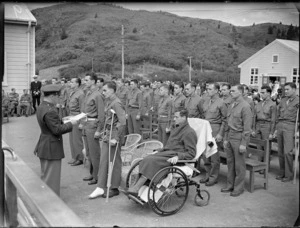 United States Marines, recipients of the Purple Heart decoration for gallantry