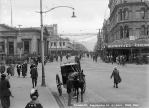 Colombo Street and hansom cab, Christchurch