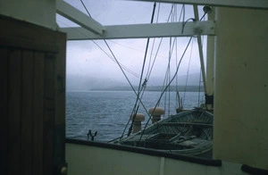 From the bridge of SS Holmlea, first glimpse of Perseverance Harbour