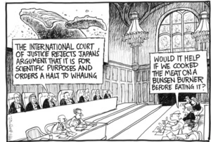 Scott, Thomas, 1947- :"The International Court of Justice rejects Japan's argument that it is for scientific purposes and orders a halt to whaling". 3 April 2014