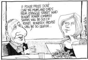 Scott, Thomas, 1947- :"If power prices don't soar the mums and dads from Struggle Street who bought power company shares will be out of pocket." 11 March 2014