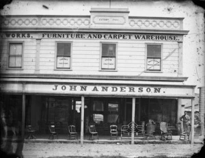 Exterior of John Anderson's furniture and carpet warehouse, in Wanganui