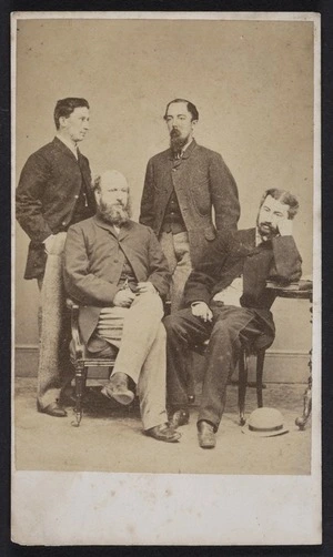 Webster, Hartley (Auckland) fl 1852-1900 :Portrait of 4 unidentified Officers in Maori war