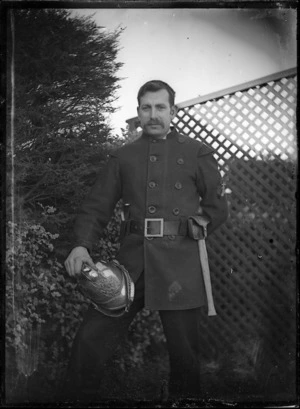 Photograph of Albert Percy Godber in fireman's uniform, ca 1900