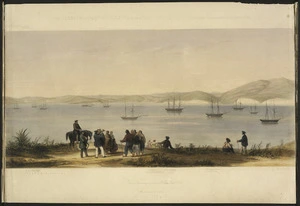 Smith, William Mein 1799-1869 :The harbour of Port Nicholson and the town of Wellington (sketched in the middle of the year 1842). [central portion].
