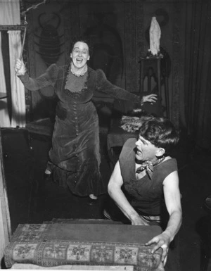 Bertha Rawlinson and John Norton in the whipping scene from the opera The Medium - Photograph taken by Barry Woods