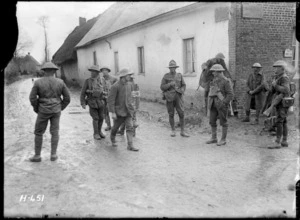 German prisoners who have strayed into New Zealand lines, at Courcelles, France, during World War I