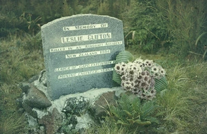 Memorial stone for coast watcher, Les Clifton, Campbell Island