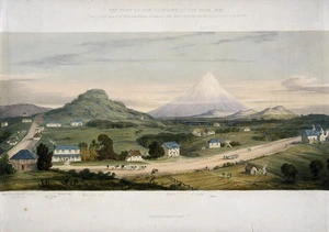Wicksteed, Emma Ancilla 1811?-1869 :The town of New Plymouth, in the year 1843. (From a sketch taken by Mrs Wicksteed, from the residence of John Tylston Wicksteed, Esq.r, the Company's Agent, on Mount Eliot). [Centre section] Mount Egmont (nearly 9000 feet high) Day & Haghe. London, Smith, Elder [1845]
