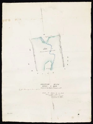 Wyles & Buck :Section no. 22, Wai-nui-o-mata, claimed by Karepa Tawake and ors [ms map]. Wyles & Buck, licensed surveyors, Wellington, 1873