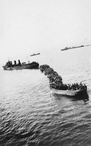 A landing party approaching the shore at Gallipoli during World War I