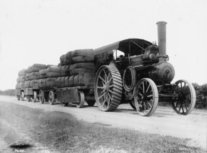 Traction engine hauling wool bales