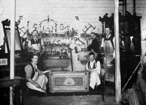 Furniture makers inside their workshop in Newtown, Wellington - Photograph taken by Pollok Brothers