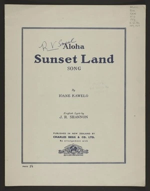 Aloha sunset land / Ioane Kawelo ; English lyric by J.R. Shannon.