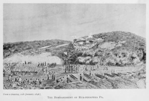 [Bridge, Cyprian], 1807-1885 :Bombardment of Ruapekapeka Pa from a drawing 10 January 1846 by Major Cyprian Bridge [or] Sgt John Williams