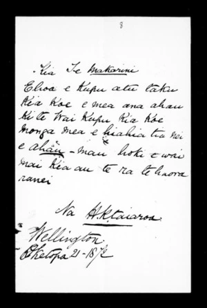 Letter from H K Taiaroa to McLean