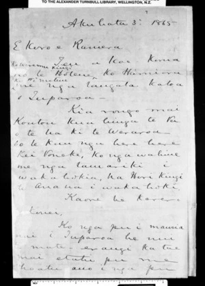 Letter from McLean to Raniera