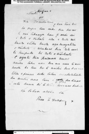 Letter from Pene Te Warepu to McLean