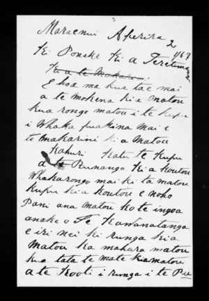 Letter from Te Tatana Ngatawa and the rununga of Te Whanau a Apanui to McLean