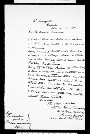 Letter from Te Keene Tangaroa, Te Otene Kikokiko to McLean