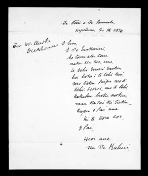 Letter from Te Kahui to McLean