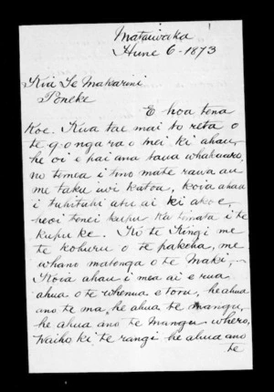 Letter from Te Tirarau Kukupa to McLean