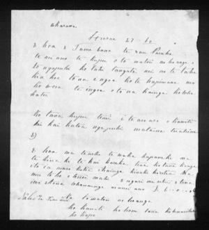 Letter from Kawiti, Hone Taua and Te Manihera to Tamehana Te Rauparaha