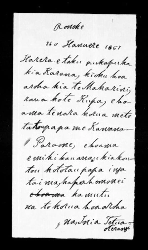 Letter from Inia Te Tua o te Rangi to McLean