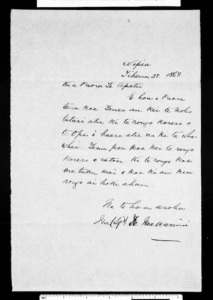 Letter from McLean to Paora Te Apatu