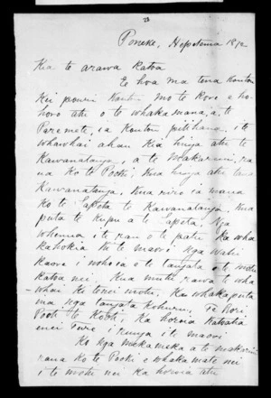 Letter from Karaitiana Takamoana to Te Arawa