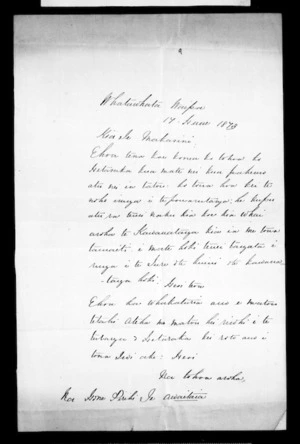 Letter from Hone Pirihi Te Awaitaia to McLean