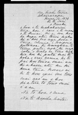 Letter from Te Ropiha Waitai to McLean