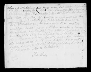 Letter from Te Werewere (names of Puketapu tipuna) to McLean