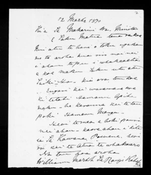 Letter from William Marsh Te Rangikaheke to McLean (with translation)