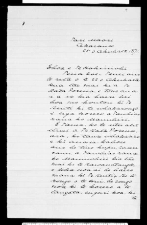 Letter from W Tacy Kemp to Hargreaves (Hakiriwhi) (with translation)